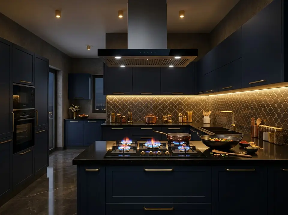 Premium kitchen chimney and built-in gas hob — V Care service, Chennai